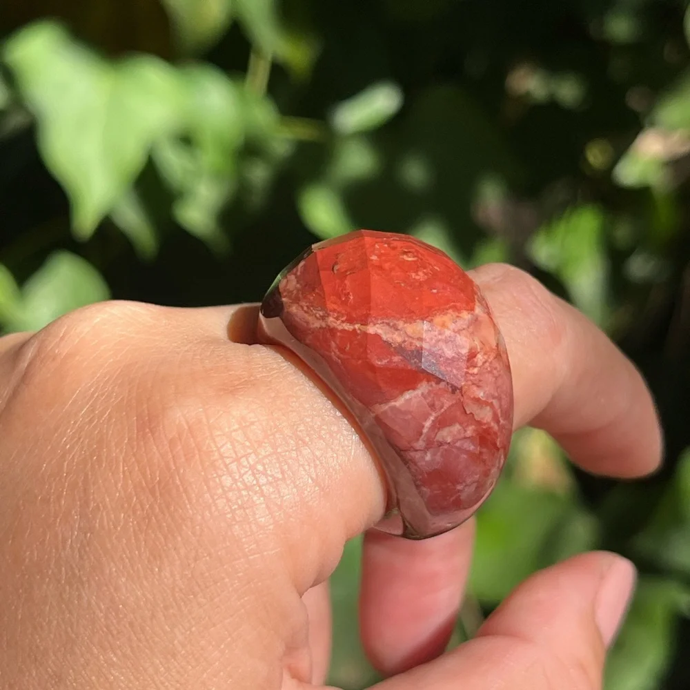 Size 9.75 Chunky faceted red jasper statement ring 0801‎